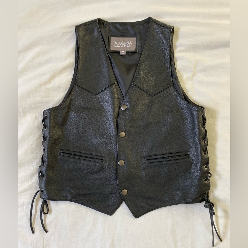 Wilsons Leather Black Lace-Up Men's Vest with Eagle
